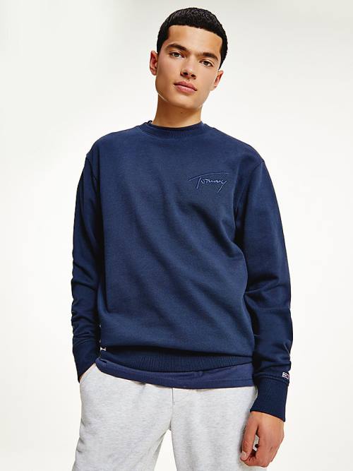 Tommy Hilfiger Recycled Signature Logo Relaxed Sweatshirts Heren Blauw | TH760IGZ