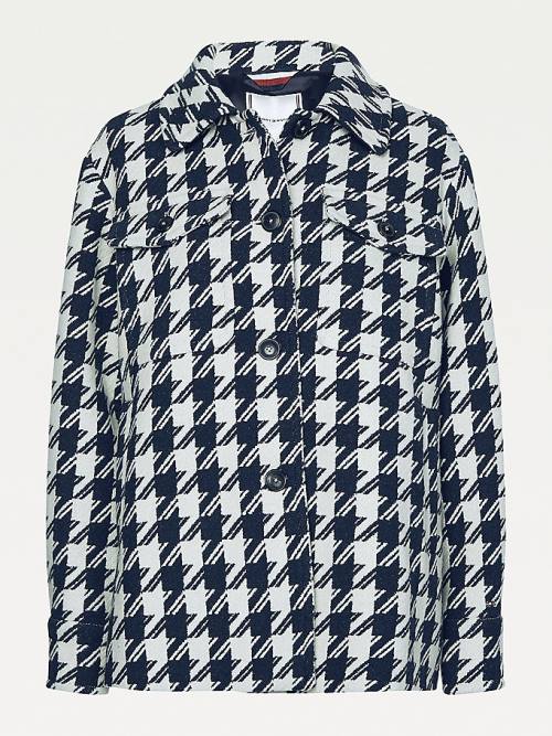 Tommy Hilfiger Recycled Wool Blend Houndstooth Shacket Jassen Dames Blauw | TH635TDA