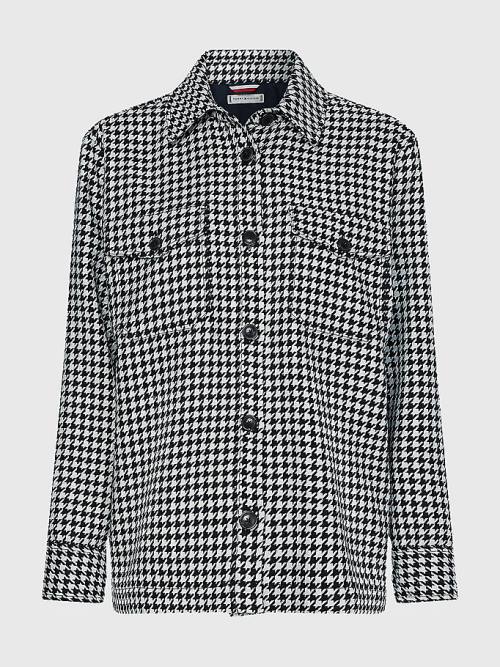 Tommy Hilfiger Recycled Wool Flannel Houndstooth Shacket Jassen Dames Blauw | TH398YPC