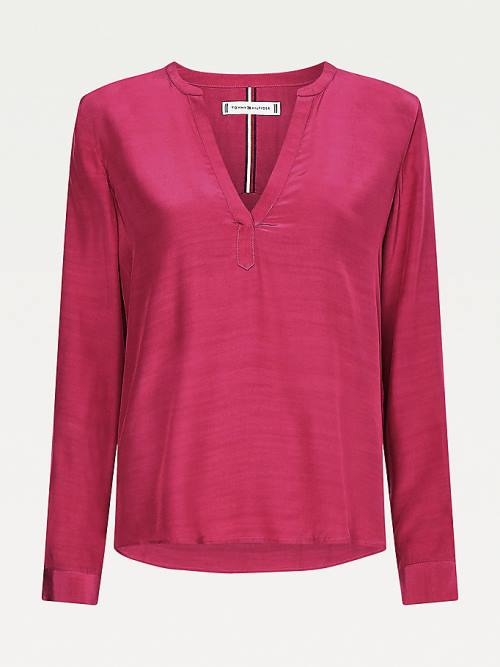 Tommy Hilfiger Regular Fit V-Neck Viscose Blouse Dames Rood | TH072GHC