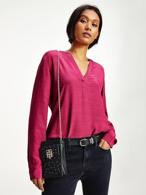 Tommy Hilfiger Regular Fit V-Neck Viscose Blouse Dames Rood | TH072GHC