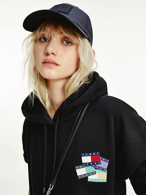 Tommy Hilfiger Relaxed Fit Badge Hoodie Dames Zwart | TH573KGU