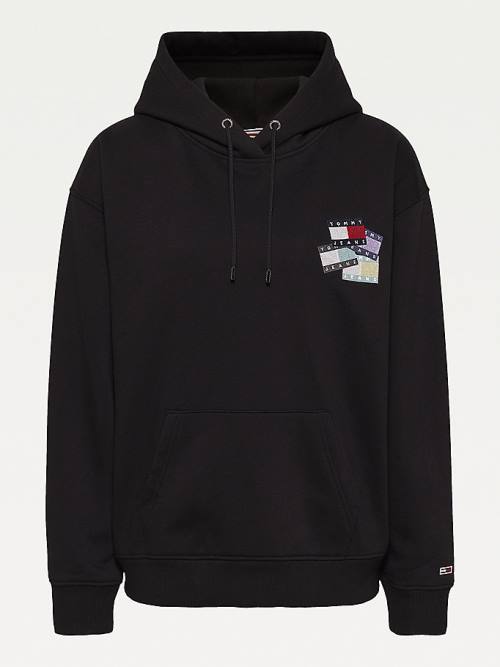 Tommy Hilfiger Relaxed Fit Badge Hoodie Dames Zwart | TH573KGU