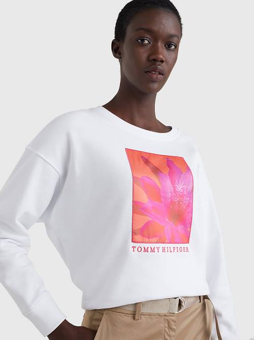 Tommy Hilfiger Relaxed Fit Floral Sweatshirts Dames Wit | TH396EJG