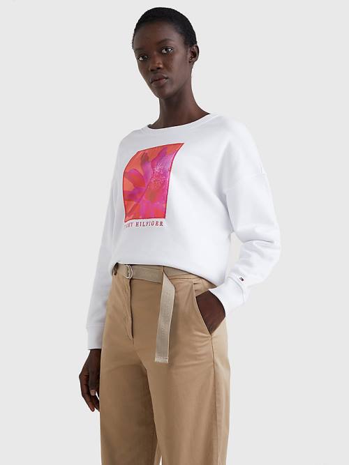 Tommy Hilfiger Relaxed Fit Floral Sweatshirts Dames Wit | TH396EJG