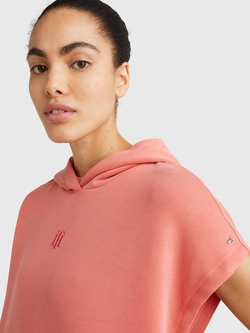 Tommy Hilfiger Relaxed Fit Kort Sleeve Hoodie Dames Rood | TH875FVE