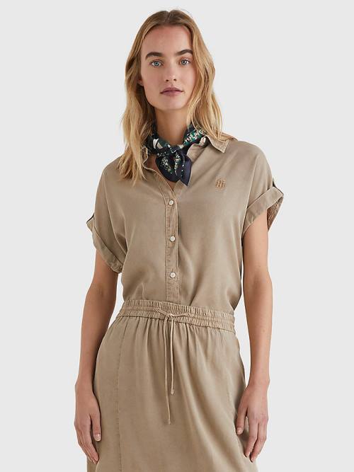 Tommy Hilfiger Relaxed Fit Kort Sleeve Overhemd Dames Beige | TH614JHC