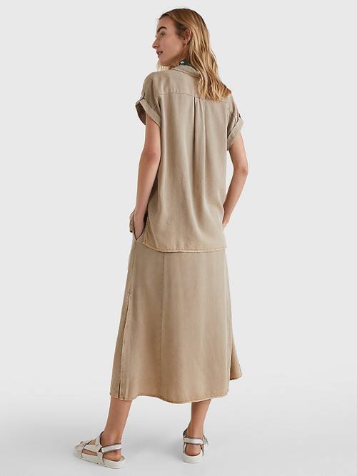 Tommy Hilfiger Relaxed Fit Kort Sleeve Overhemd Dames Beige | TH614JHC