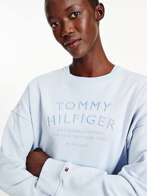 Tommy Hilfiger Relaxed Fit Text Embroidery Sweatshirts Dames Blauw | TH256KSH