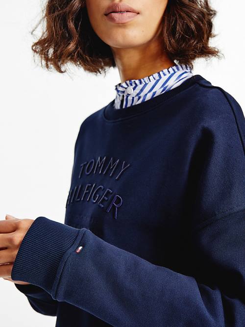 Tommy Hilfiger Relaxed Fit Text Embroidery Sweatshirts Dames Blauw | TH516DXO