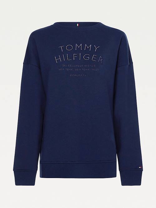 Tommy Hilfiger Relaxed Fit Text Embroidery Sweatshirts Dames Blauw | TH516DXO