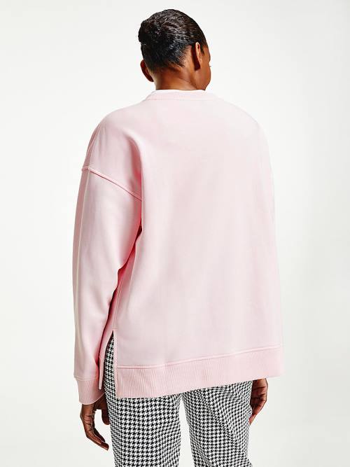 Tommy Hilfiger Relaxed Fit Text Embroidery Sweatshirts Dames Roze | TH719ZDI