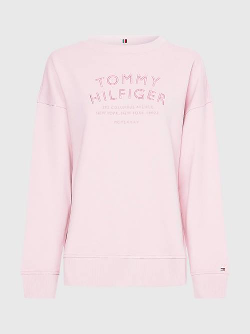 Tommy Hilfiger Relaxed Fit Text Embroidery Sweatshirts Dames Roze | TH719ZDI