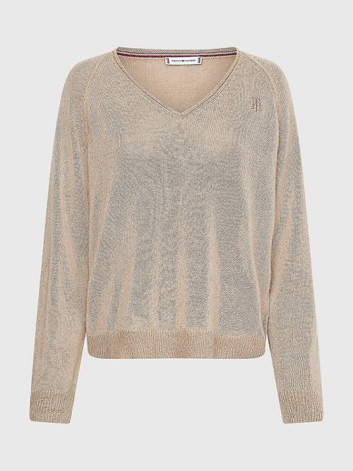 Tommy Hilfiger Relaxed Fit V-Neck Jumper Truien Dames Beige | TH482JHD