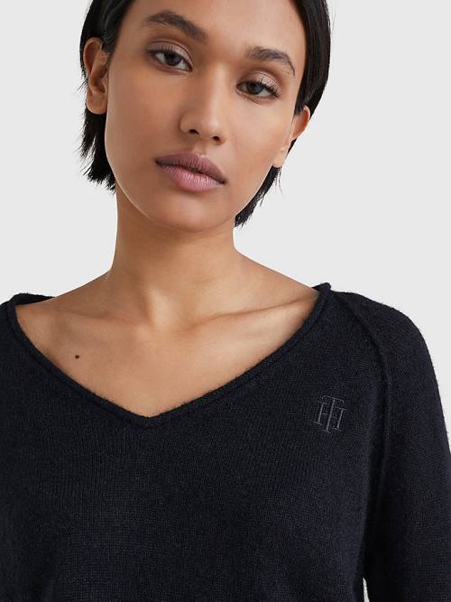 Tommy Hilfiger Relaxed Fit V-Neck Jumper Truien Dames Zwart | TH563LWM