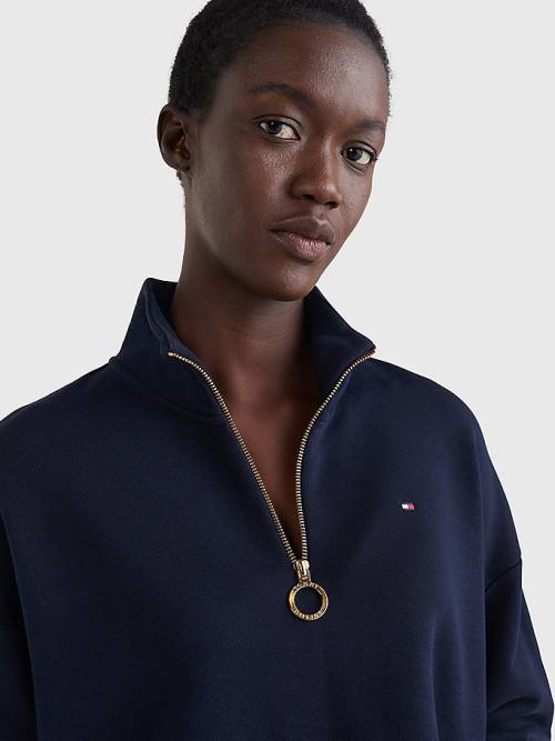 Tommy Hilfiger Relaxed Half Zip Sweatshirts Dames Blauw | TH624PSV