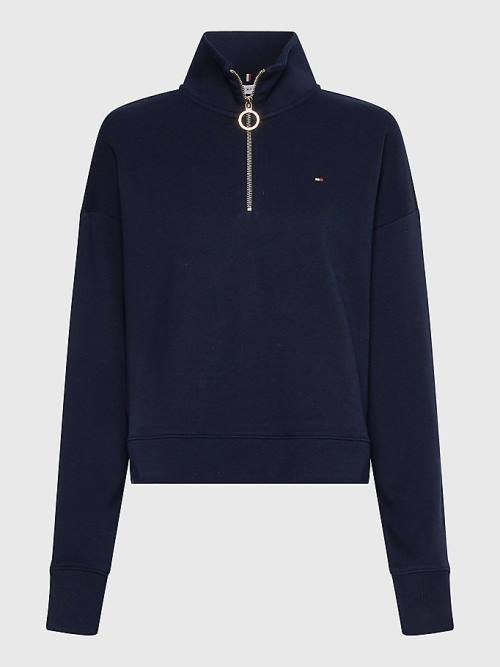 Tommy Hilfiger Relaxed Half Zip Sweatshirts Dames Blauw | TH624PSV