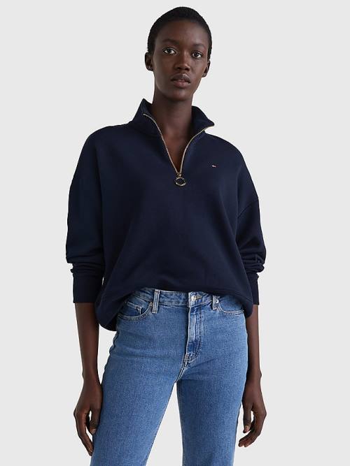 Tommy Hilfiger Relaxed Half Zip Sweatshirts Dames Blauw | TH624PSV