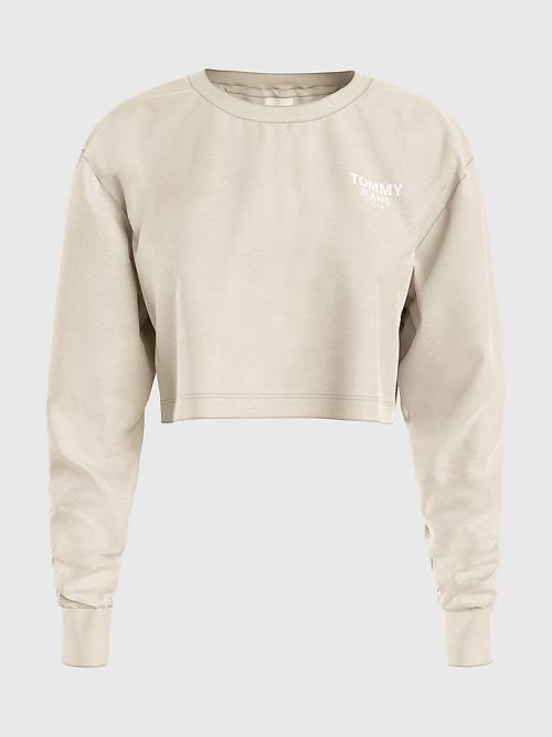 Tommy Hilfiger Relaxed Logo Tape Long Sleeve T-shirts Dames Beige | TH460LBJ