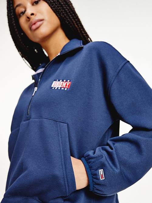 Tommy Hilfiger Relaxed Timeless Tommy Logo Half-Zip Sweatshirt Hoodie Dames Blauw | TH432KNF