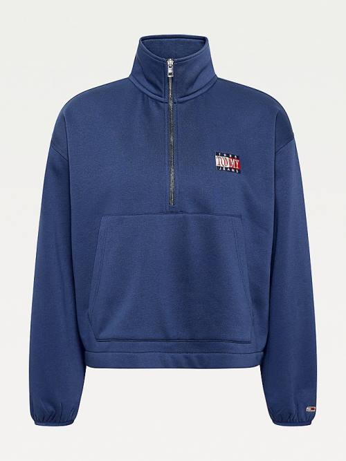 Tommy Hilfiger Relaxed Timeless Tommy Logo Half-Zip Sweatshirt Hoodie Dames Blauw | TH432KNF