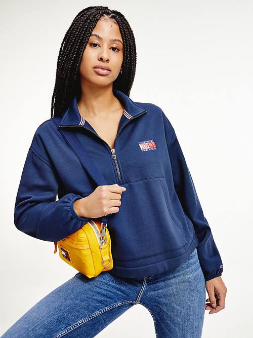 Tommy Hilfiger Relaxed Timeless Tommy Logo Half-Zip Sweatshirt Hoodie Dames Blauw | TH432KNF