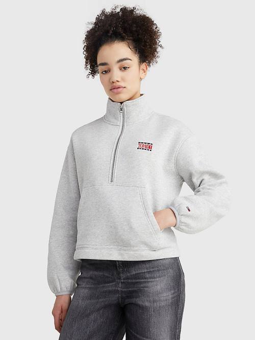 Tommy Hilfiger Relaxed Timeless Tommy Logo Half-Zip Sweatshirt Hoodie Dames Grijs | TH621QDT