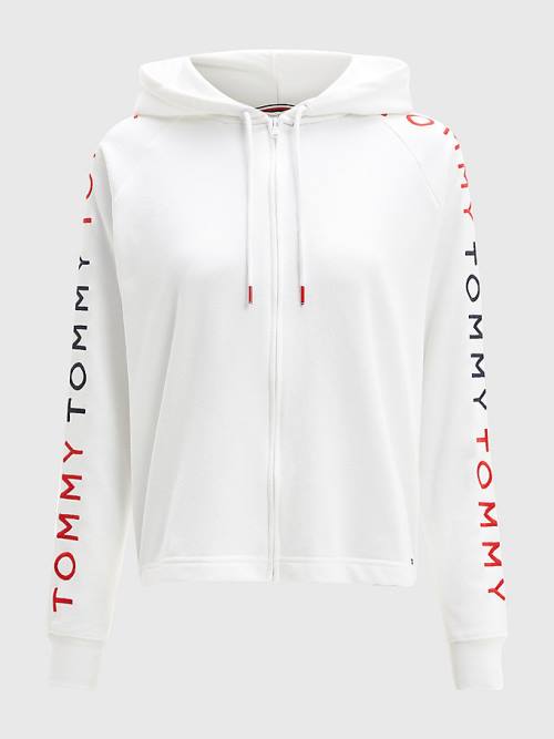 Tommy Hilfiger Repeat Logo Zip-Thru Hoodie Dames Wit | TH625HMZ