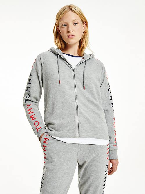 Tommy Hilfiger Repeat Logo Zip-Thru Hoodie Dames Grijs | TH824TBO