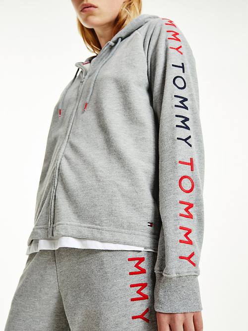 Tommy Hilfiger Repeat Logo Zip-Thru Hoodie Dames Grijs | TH824TBO