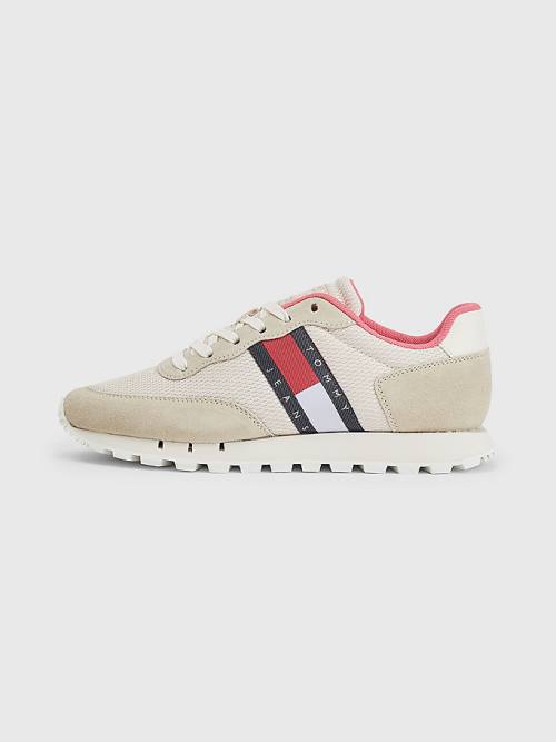 Tommy Hilfiger Retro Mixed Texture Runner Sneakers Dames Beige | TH693XBL