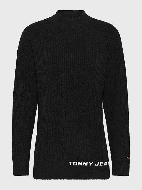 Tommy Hilfiger Rib-Knit Logo Embroidery Jumper Truien Dames Zwart | TH517SBA