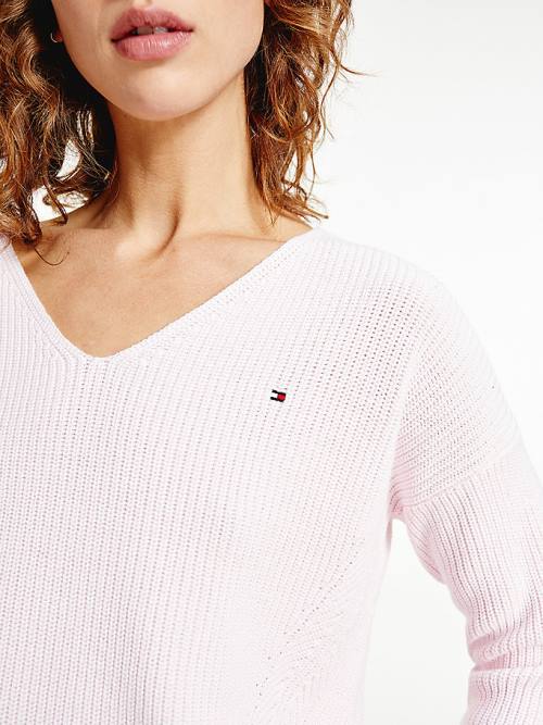 Tommy Hilfiger Rib-Knit Organic Katoenen Relaxed Fit Jumper Truien Dames Roze | TH598JVN