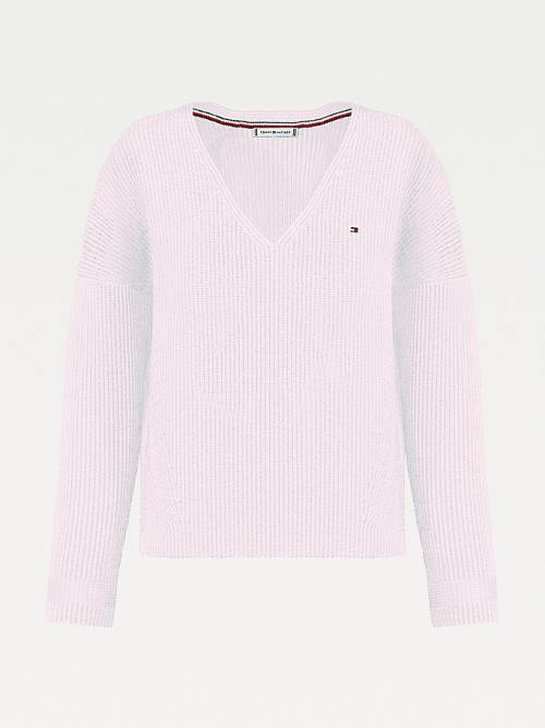 Tommy Hilfiger Rib-Knit Organic Katoenen Relaxed Fit Jumper Truien Dames Roze | TH598JVN