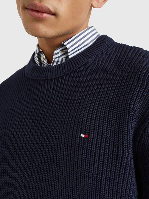 Tommy Hilfiger Ribbed Crew Neck Relaxed Fit Jumper Truien Heren Blauw | TH156AOT