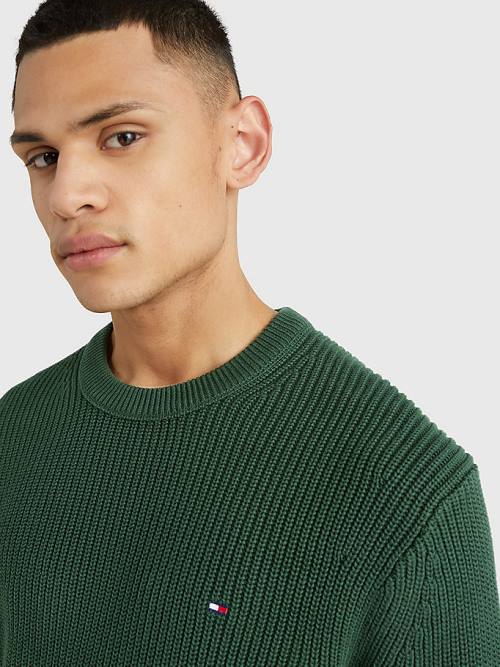 Tommy Hilfiger Ribbed Crew Neck Relaxed Fit Jumper Truien Heren Groen | TH197JCN