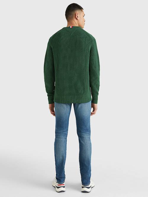 Tommy Hilfiger Ribbed Crew Neck Relaxed Fit Jumper Truien Heren Groen | TH197JCN