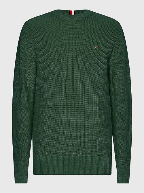 Tommy Hilfiger Ribbed Crew Neck Relaxed Fit Jumper Truien Heren Groen | TH197JCN