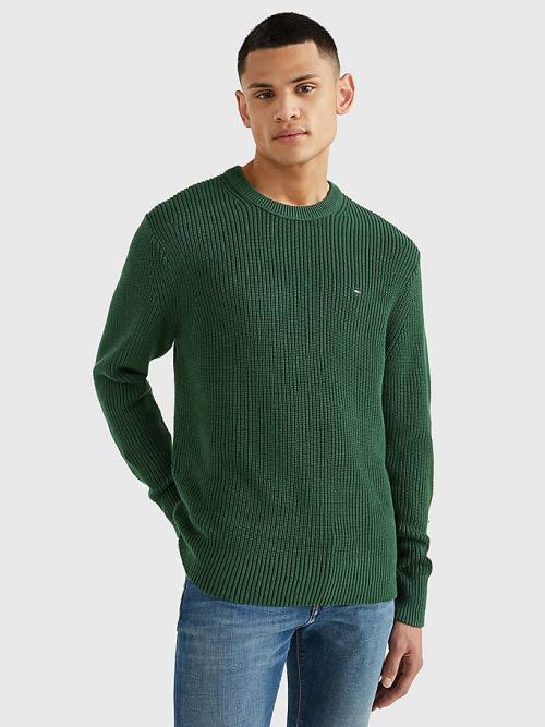 Tommy Hilfiger Ribbed Crew Neck Relaxed Fit Jumper Truien Heren Groen | TH197JCN