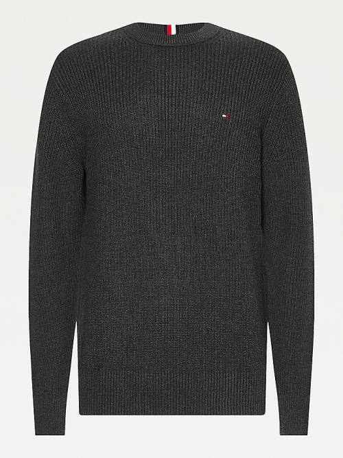 Tommy Hilfiger Ribbed Crew Neck Relaxed Fit Jumper Truien Heren Grijs | TH473NVJ