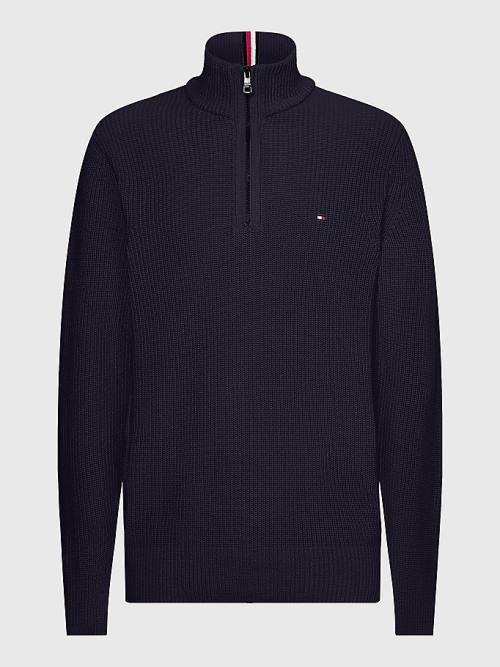 Tommy Hilfiger Ribbed Half-Zip Relaxed Fit Jumper Truien Heren Blauw | TH652AXK