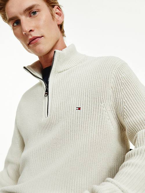 Tommy Hilfiger Ribbed Half-Zip Relaxed Fit Jumper Truien Heren Beige | TH837HNZ