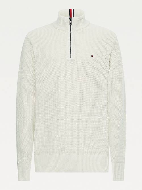 Tommy Hilfiger Ribbed Half-Zip Relaxed Fit Jumper Truien Heren Beige | TH837HNZ