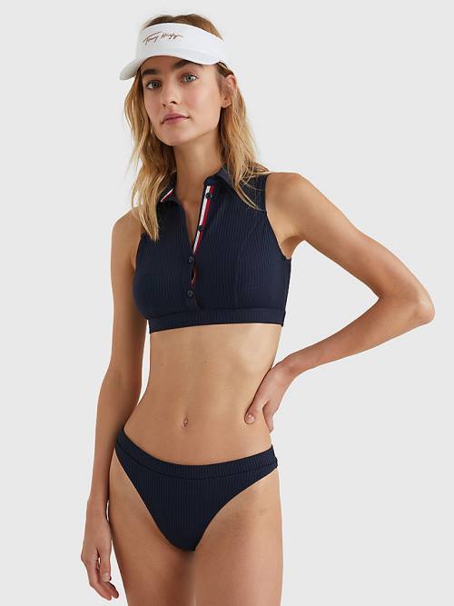 Tommy Hilfiger Ribbed High Leg Bikini Bottoms Zwemkleding Dames Blauw | TH651XUN