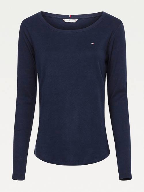 Tommy Hilfiger Ribbed Long Sleeve Slim Fit T-shirts Dames Blauw | TH064DBA