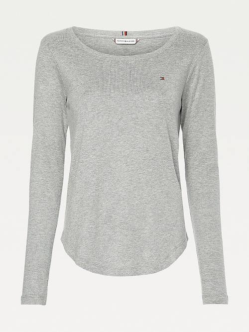 Tommy Hilfiger Ribbed Long Sleeve Slim Fit T-shirts Dames Grijs | TH802RAE