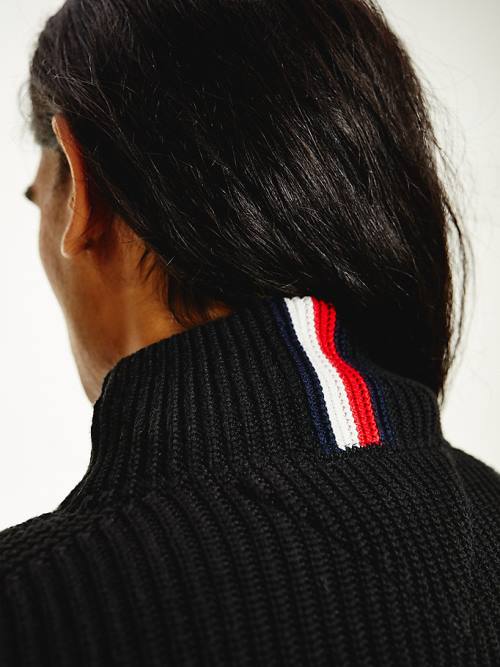 Tommy Hilfiger Ribbed Mock Turtleneck Relaxed Fit Jumper Truien Heren Zwart | TH286UNP