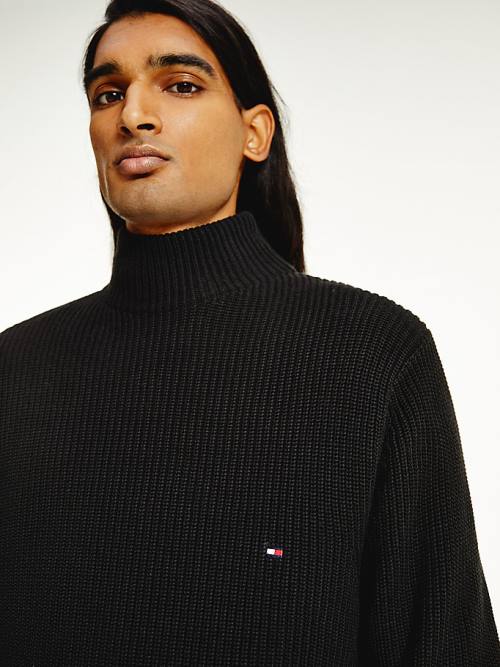 Tommy Hilfiger Ribbed Mock Turtleneck Relaxed Fit Jumper Truien Heren Zwart | TH286UNP