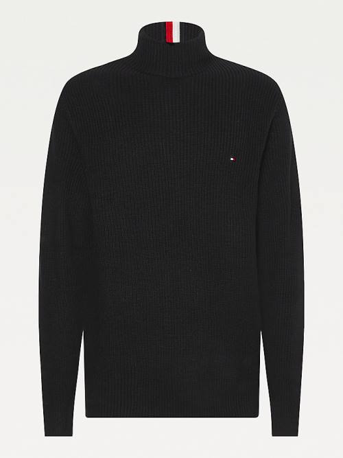 Tommy Hilfiger Ribbed Mock Turtleneck Relaxed Fit Jumper Truien Heren Zwart | TH286UNP