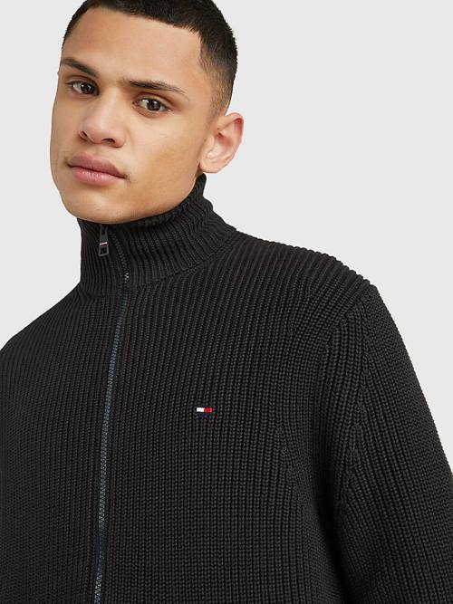 Tommy Hilfiger Ribbed Zip-Thru Relaxed Fit Jumper Truien Heren Zwart | TH416KIE